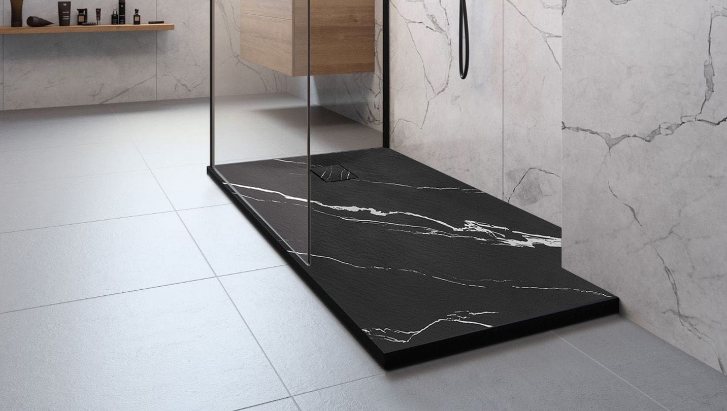 Cadita de dus Rea Magnum Carrara, negru, 90x90 cm