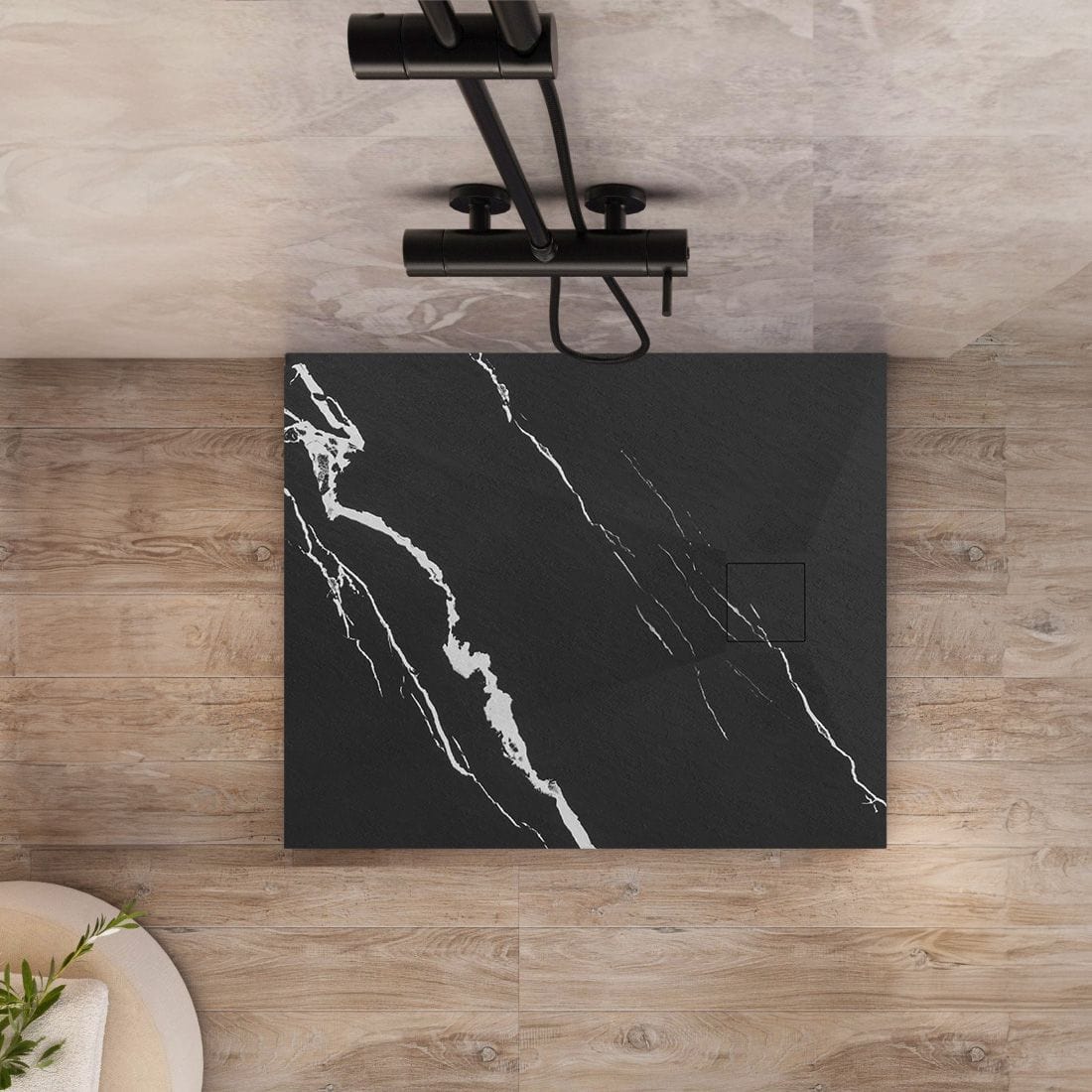 Cadita de dus Rea Magnum Carrara, negru, 90x90 cm