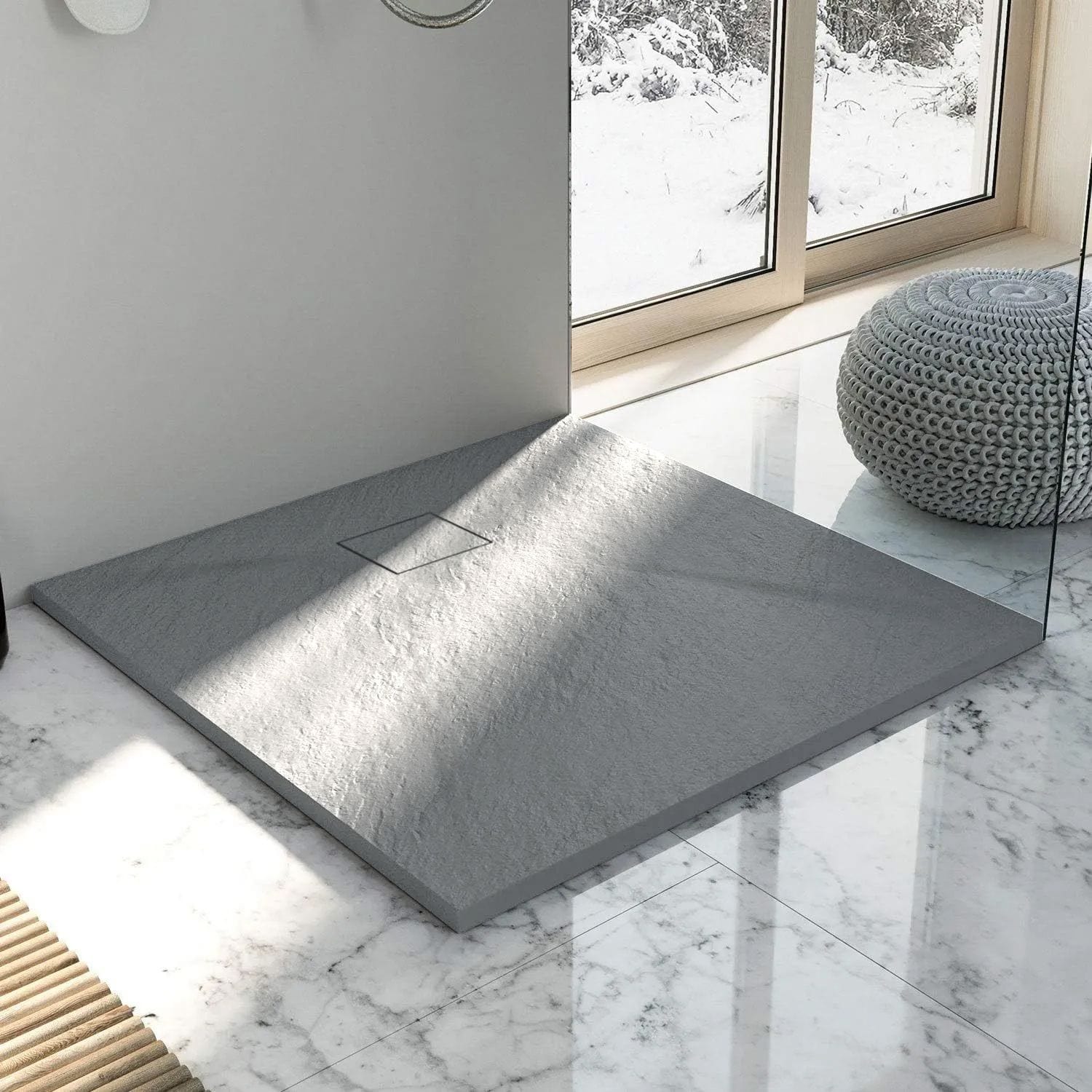 Cadita de dus Rea Magnum, profil jos, gri, 90x90 cm