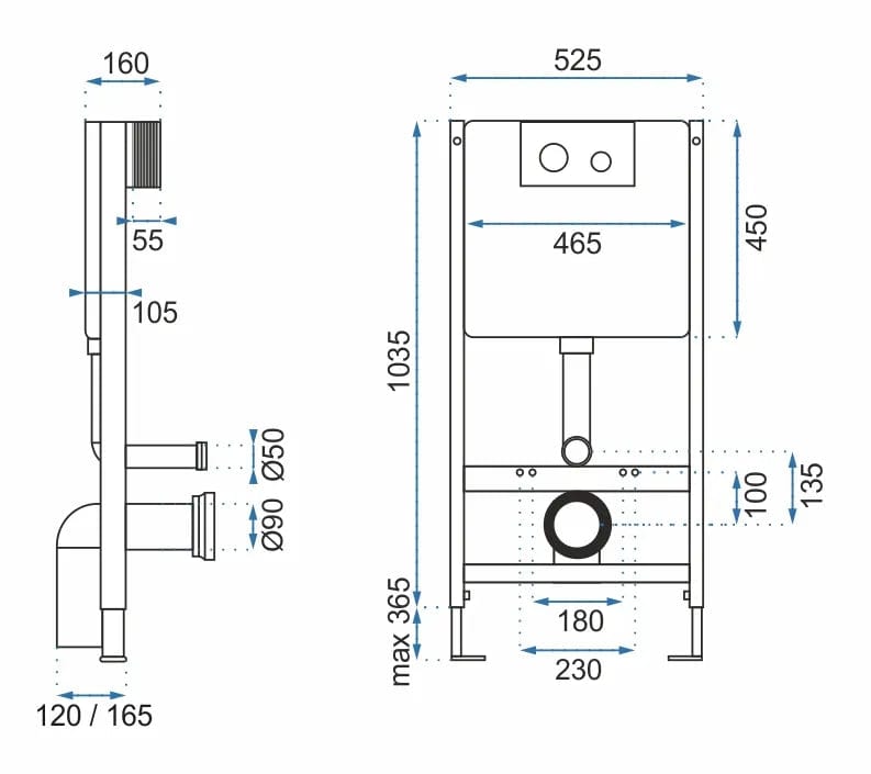 Cadru pentru vas WC, încastrat, buton tip H, negru