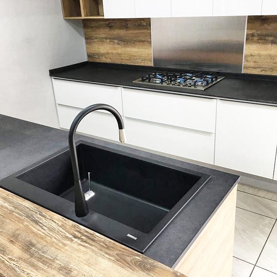 Chiuveta bucatarie Cube granit Neagra / Black Metal quartz + accesorii montaj, 760x500x200 mm, cod 6005