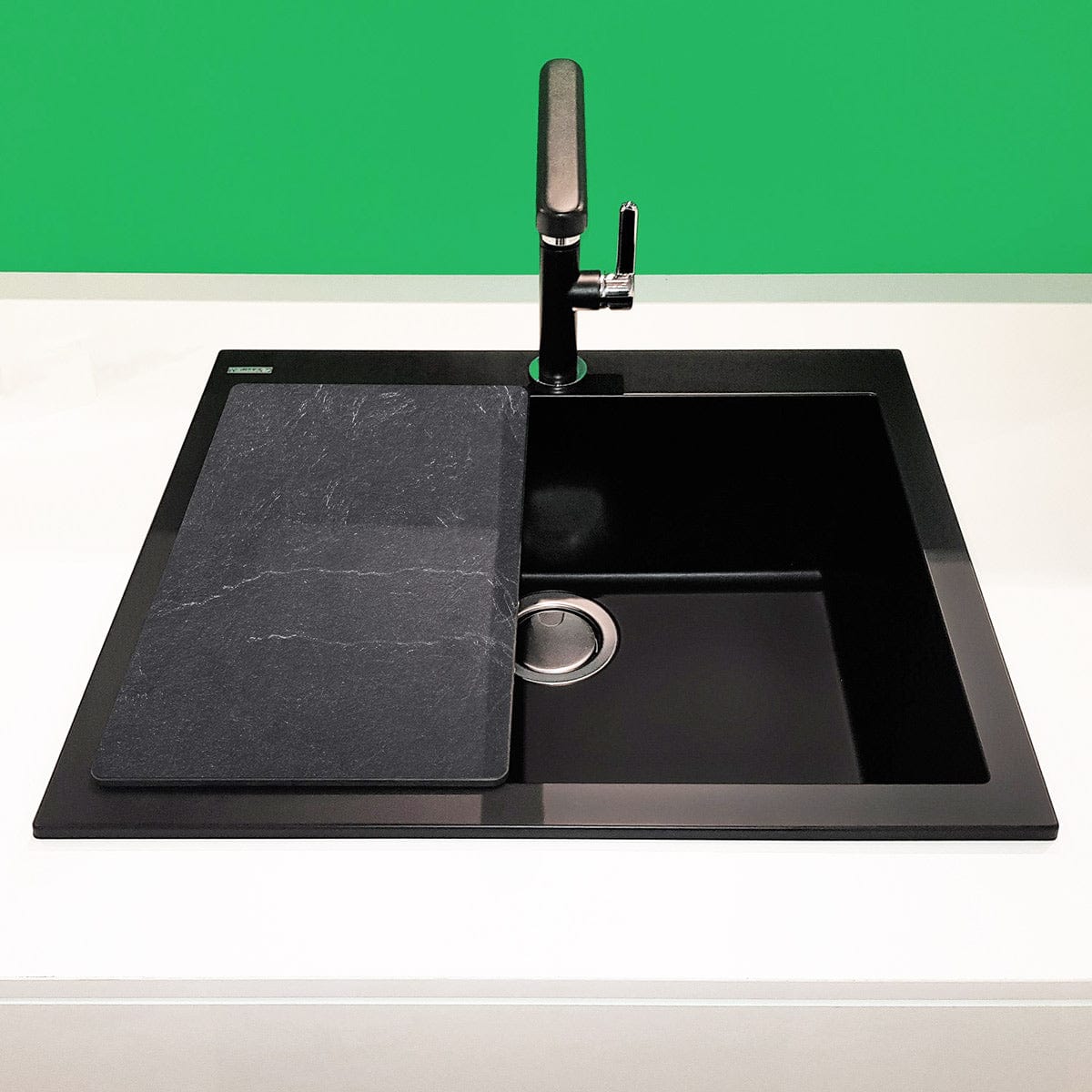 Chiuveta bucatarie granit CookingAid Cube ON6010 Neagra + accesorii montaj, 600x510x200 mm
