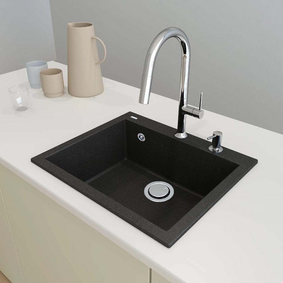 Chiuveta bucatarie granit CookingAid Cube ON6010 Neagra + accesorii montaj, 600x510x200 mm