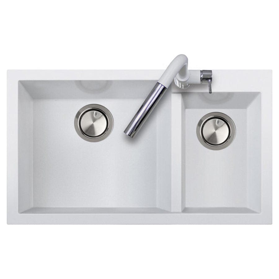 Chiuveta bucatarie granit dubla cu 2 cuve Alba / Polar White + accesorii montaj, 860x500x200 mm, cod 6063