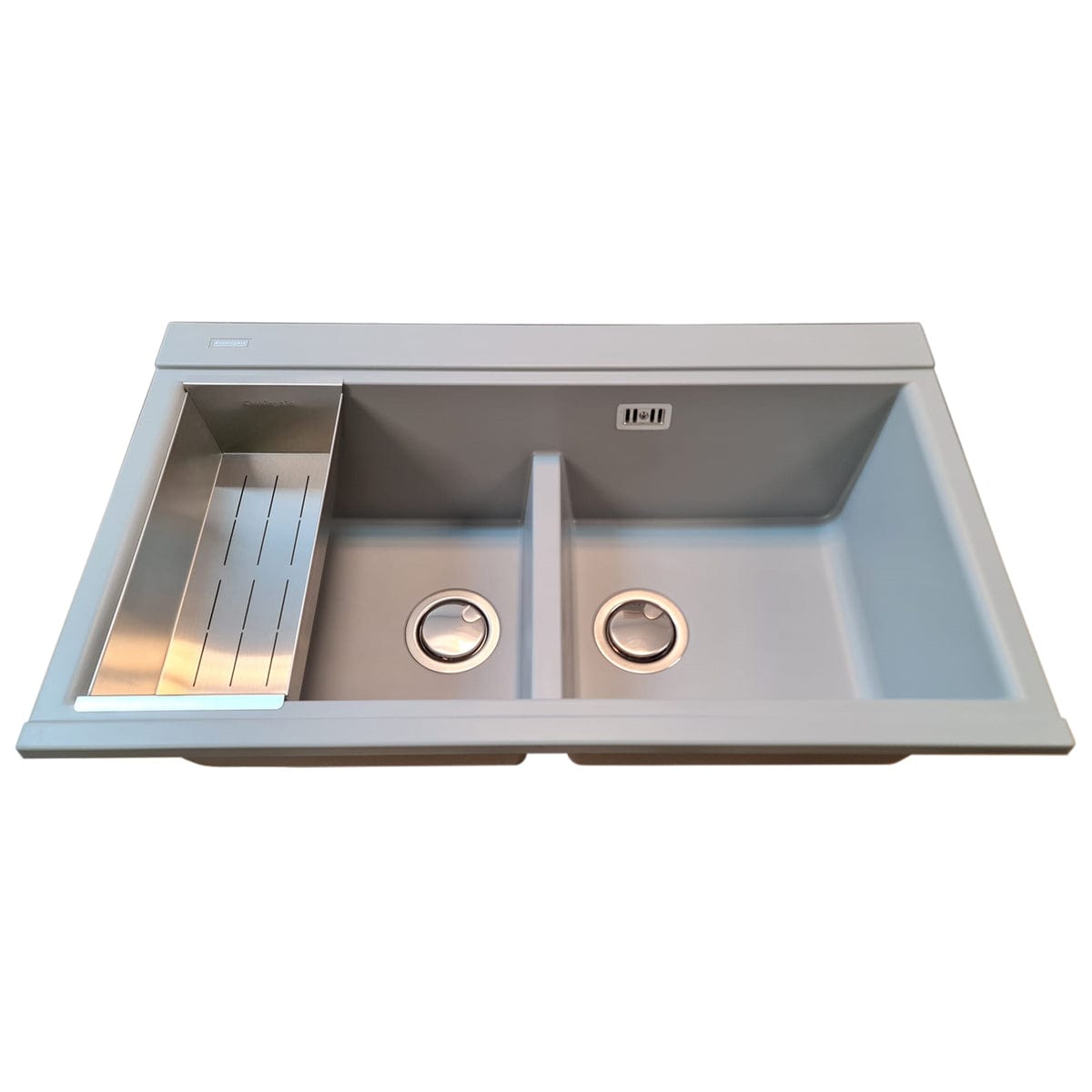 Chiuveta bucatarie granit dubla cu 2 cuve CookingAid Kinga Gri + accesorii montaj, 860x510x235 mm