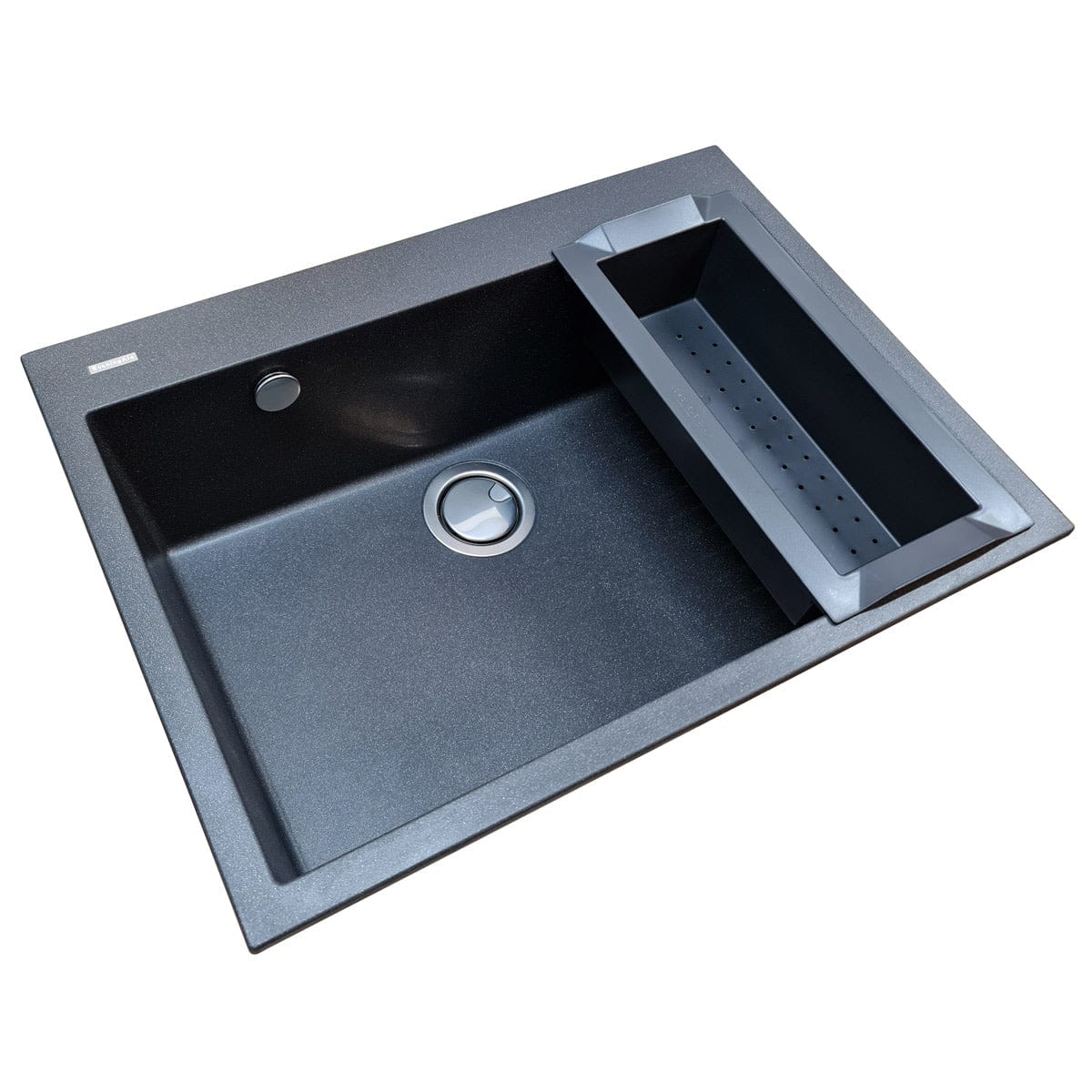 Chiuveta bucatarie granit Neagra / Black Metal quartz + accesorii montaj, 690x505x225 mm, cod 6059