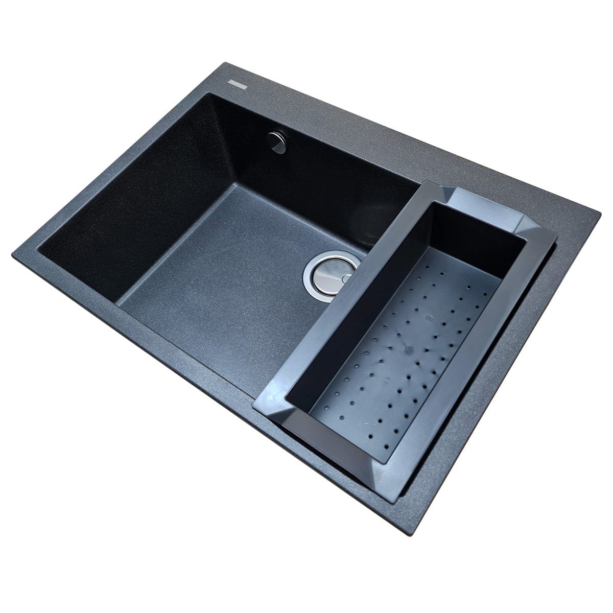 Chiuveta bucatarie granit Neagra / Black Metal quartz + accesorii montaj, 690x505x225 mm, cod 6059