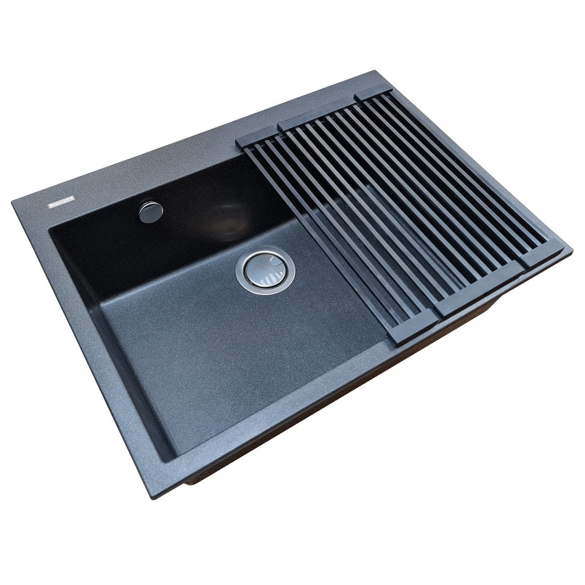 Chiuveta bucatarie granit Neagra / Black Metal quartz + accesorii montaj, 690x505x225 mm, cod 6059