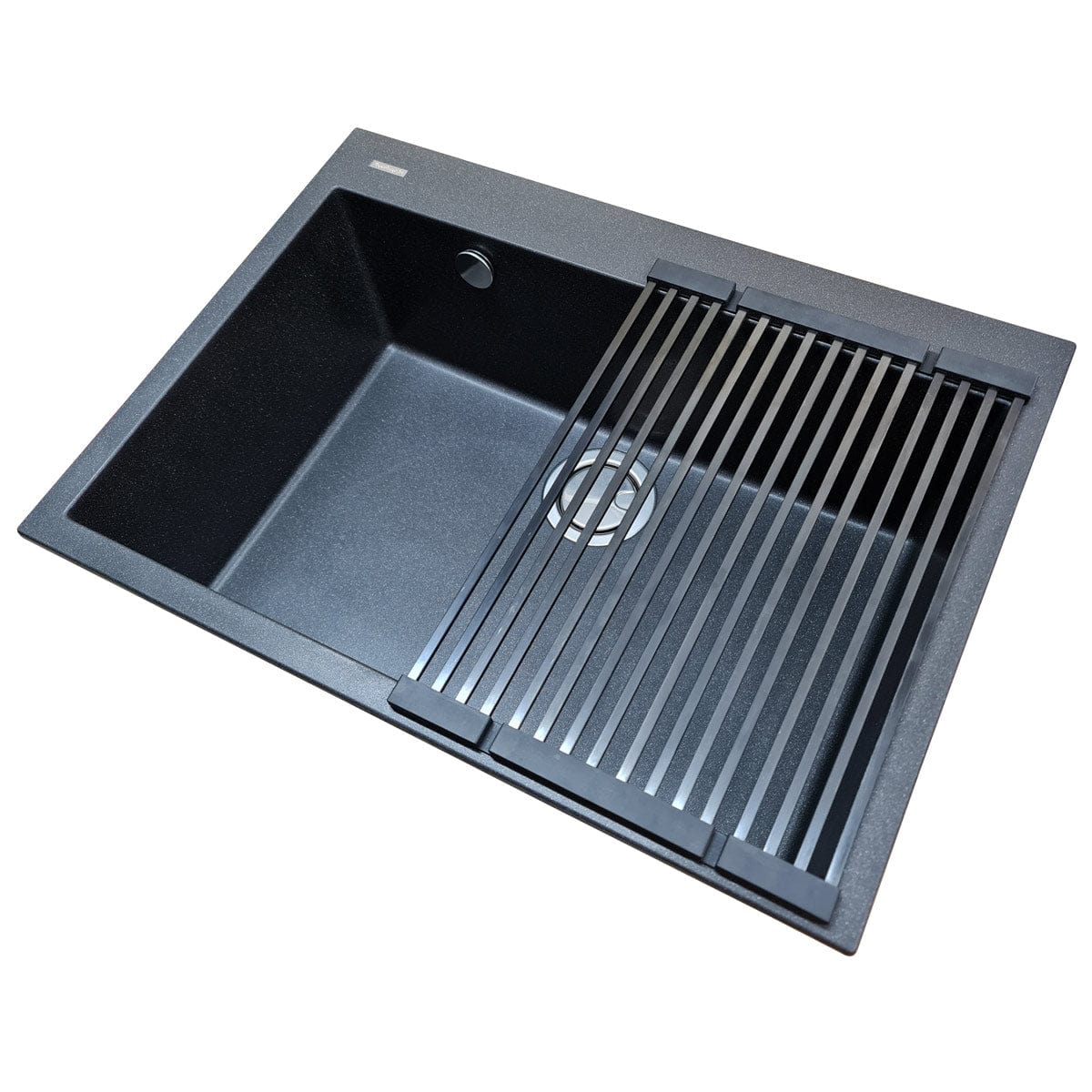 Chiuveta bucatarie granit Neagra / Black Metal quartz + accesorii montaj, 690x505x225 mm, cod 6059