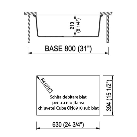 Chiuveta bucatarie granit Neagra / Black Metal quartz + accesorii montaj, 690x505x225 mm, cod 6059