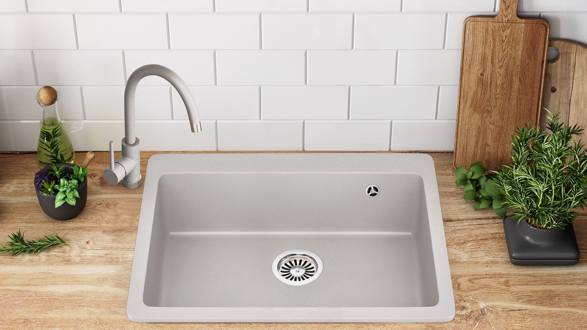 Chiuvetă bucătărie granit Rea Lin albă, 500x600x225 mm