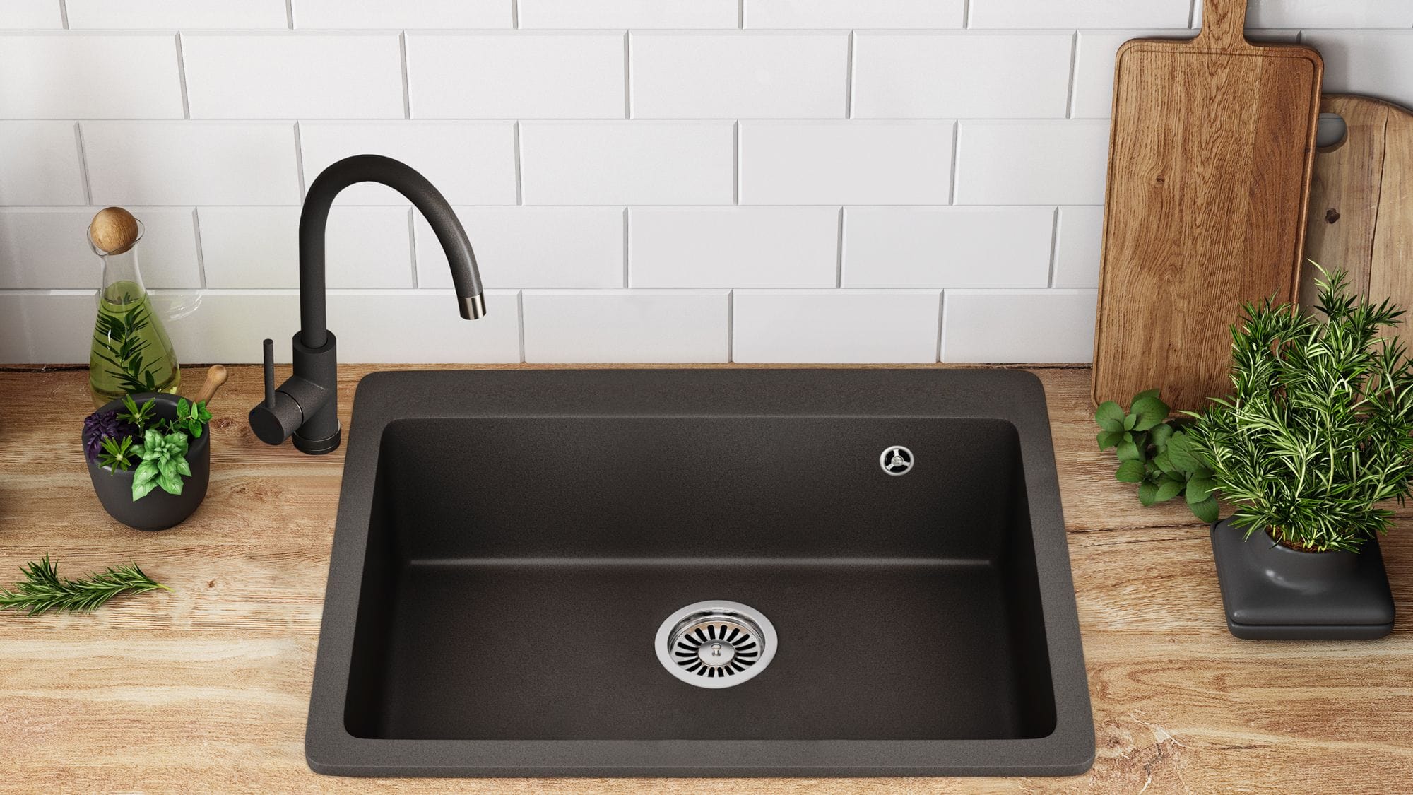 Chiuvetă bucătărie granit Rea Lin negru, 500x600x225 mm