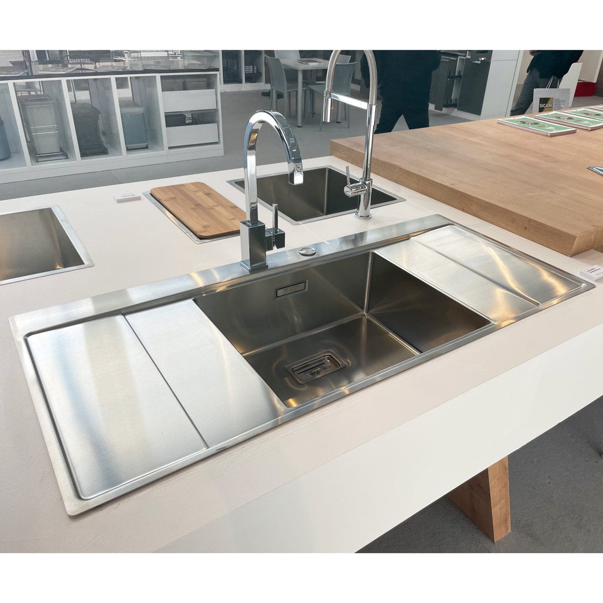 Chiuveta bucatarie inox reversibila cu ventil scurgere dreptunghiular automat si accesorii montaj, 1160x520x200 mm, cod 6069