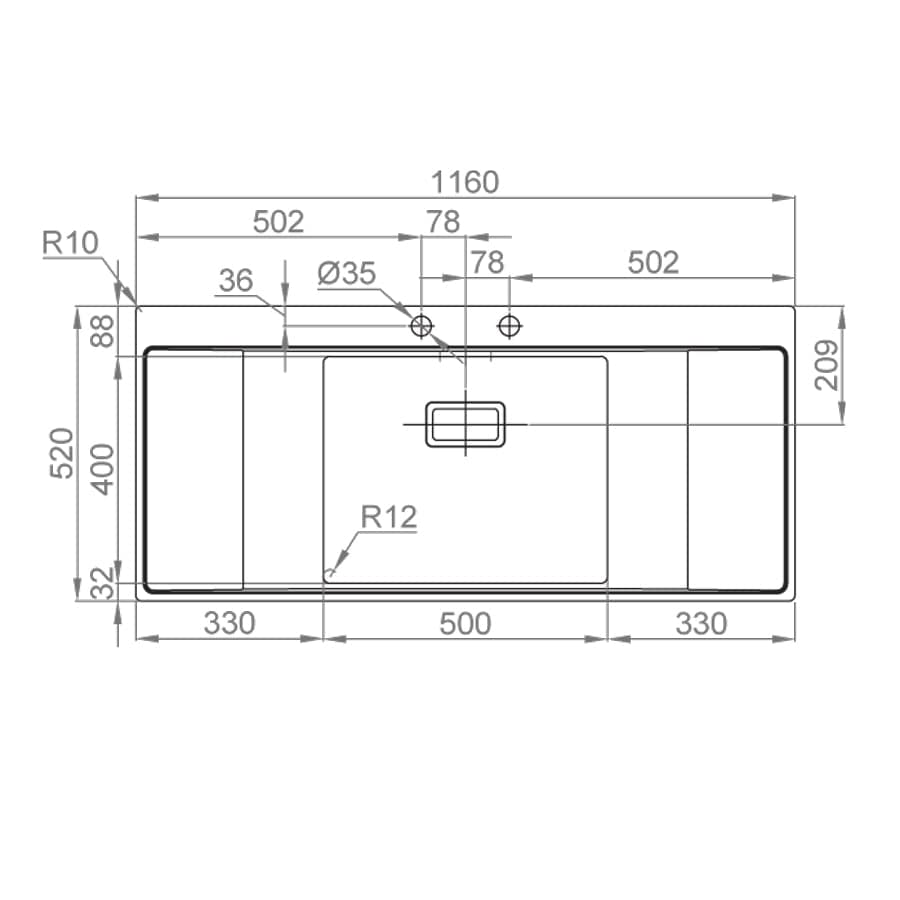 Chiuveta bucatarie inox reversibila cu ventil scurgere dreptunghiular automat si accesorii montaj, 1160x520x200 mm, cod 6069