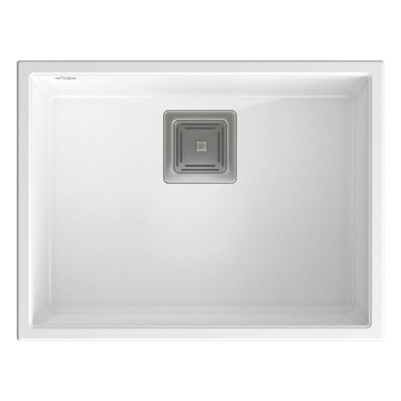 Chiuvetă din granit David 50 Quadron, alb, ventil argintiu