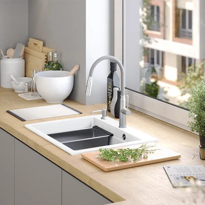 Chiuvetă din granit Kurt 110 Quadron, workstation, alb