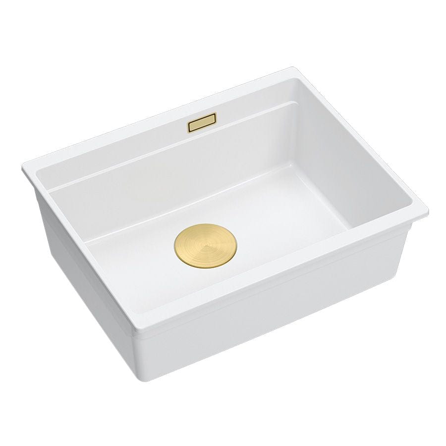 Chiuvetă din granit Logan 100 Quadron, alb, ventil auriu