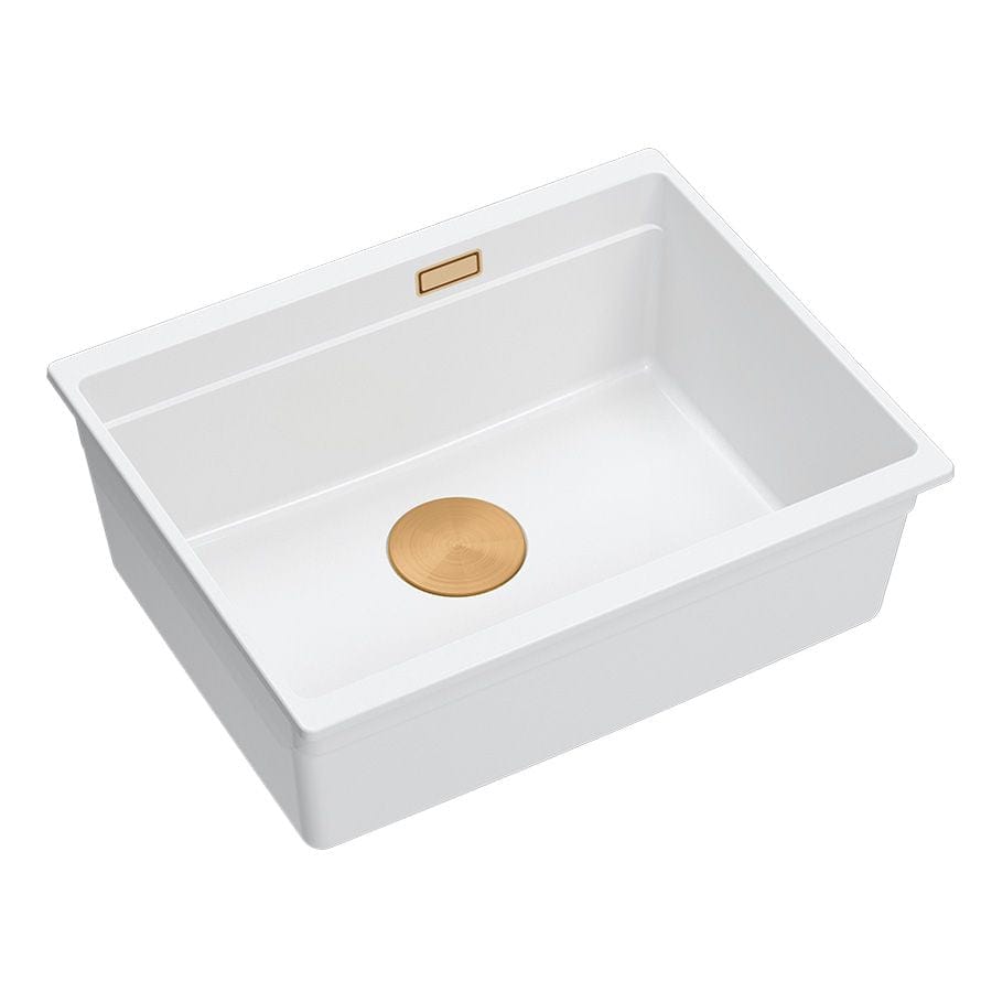 Chiuvetă din granit Logan 100 Quadron, alb, ventil auriu