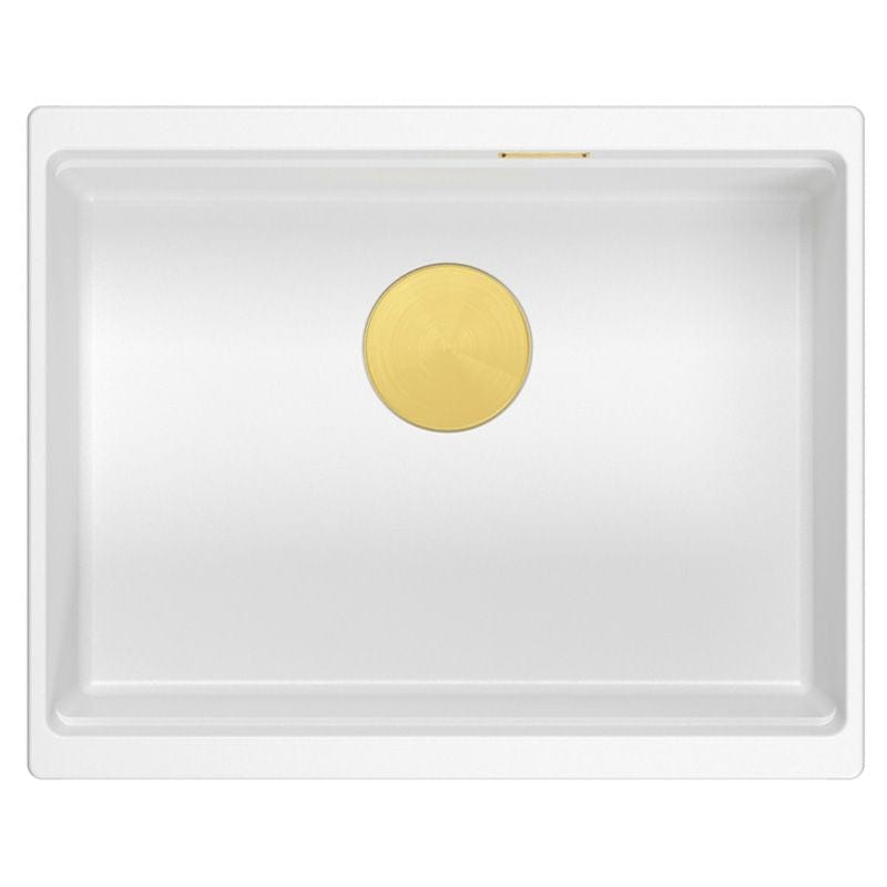 Chiuvetă din granit Logan 100 Quadron, alb, ventil auriu