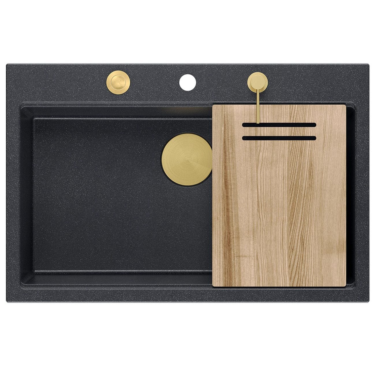 Chiuvetă din granit Marc 110 Quadron,workstation, negru metalic, ventil si accesorii rose