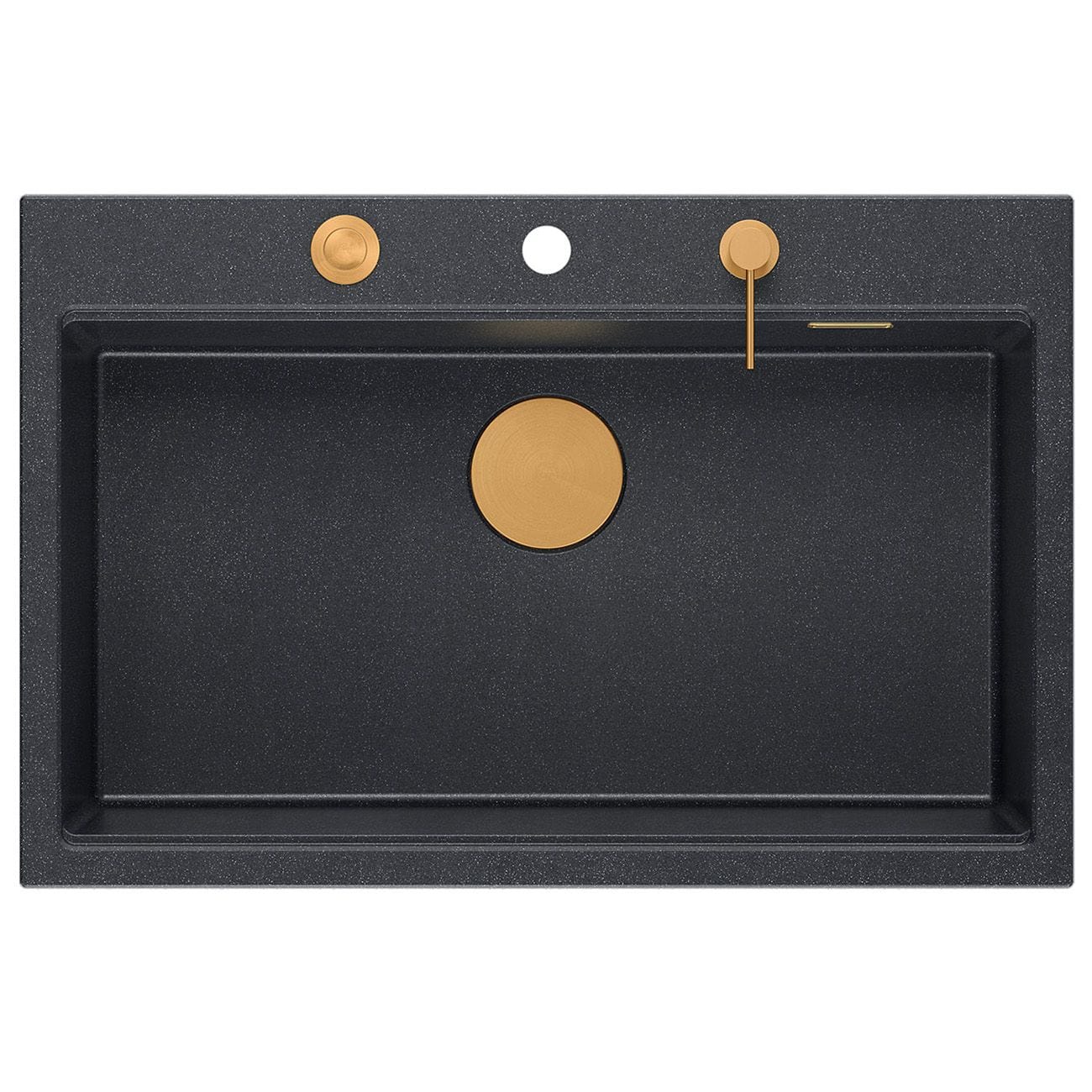 Chiuvetă din granit Marc 110 Quadron,workstation, negru metalic, ventil si accesorii rose