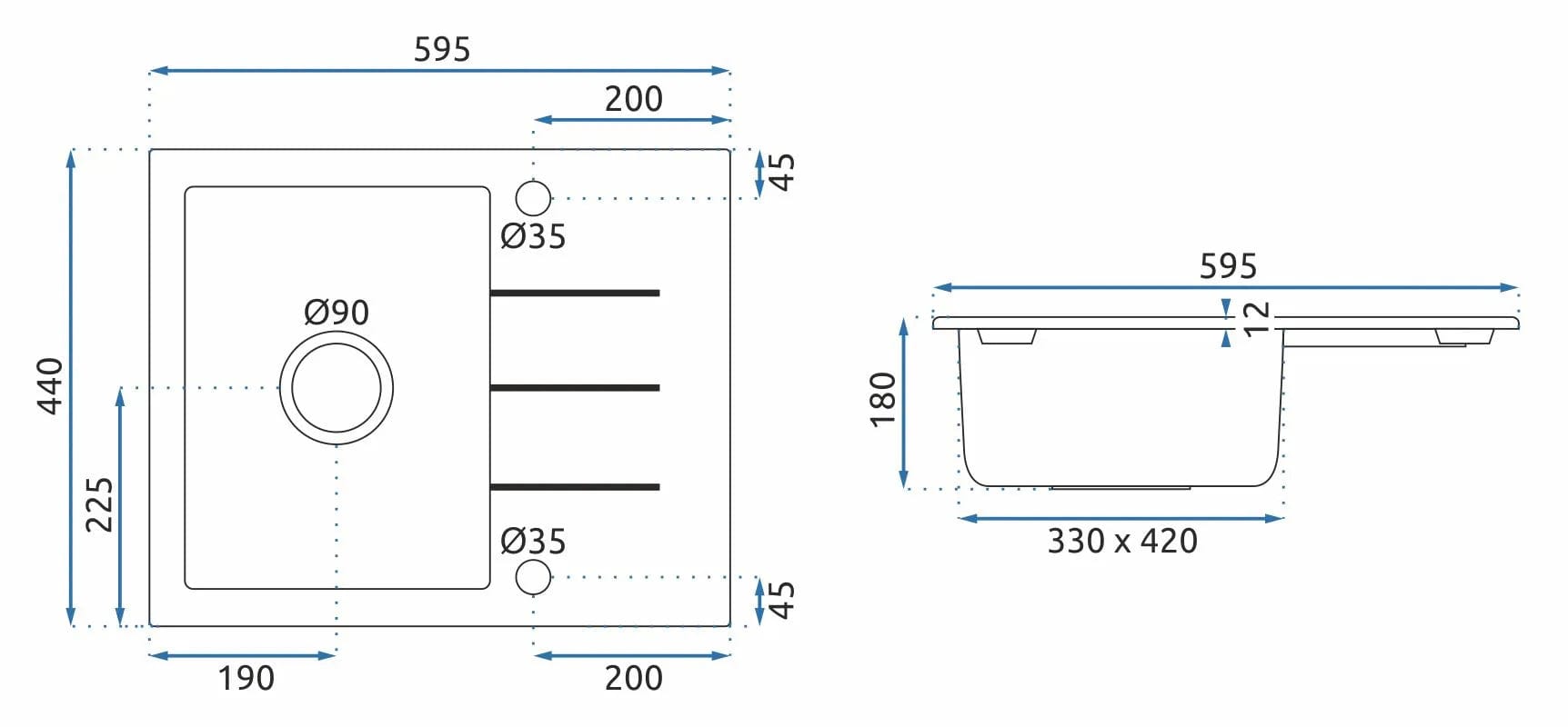 Chiuvetă din granit Rea North, gri