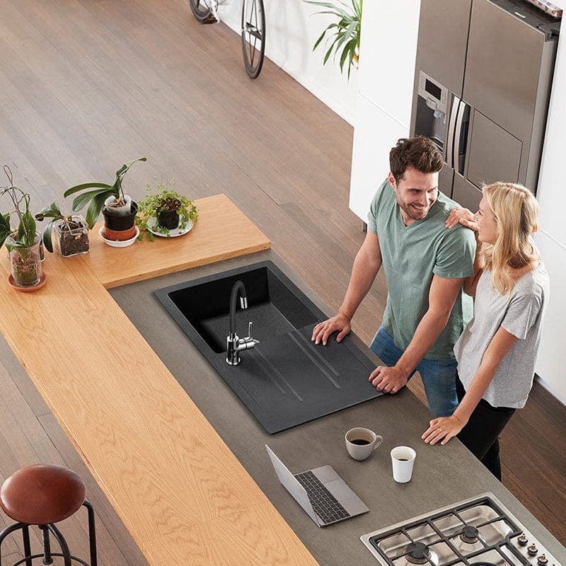 Chiuveta granit Ferro, Mezzo II, 780x480x160 mm, dreptunghiulara, 1 cuva cu picurator, grafit