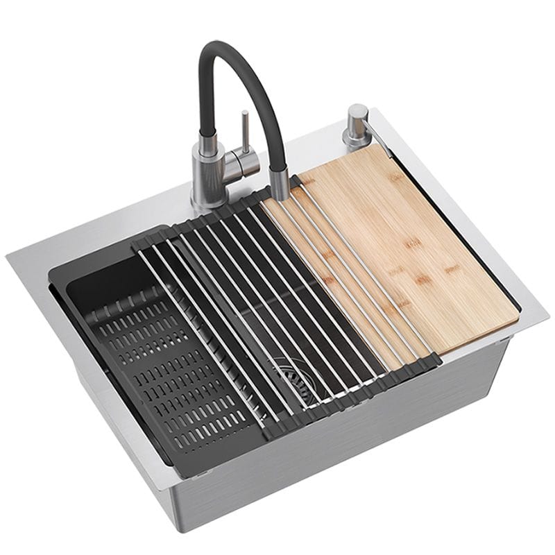 Chiuvetă Inox Quadron Luke 110 Workstation, 580x450 mm, argintiu - Cu baterie