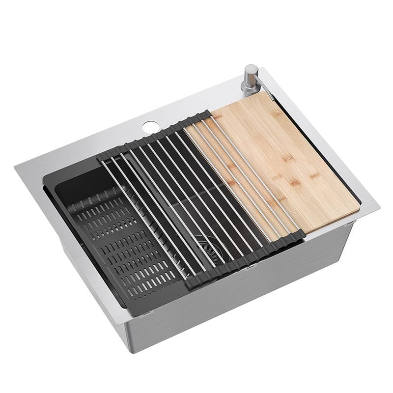 Chiuvetă Inox Quadron Luke 110 Workstation, 580x450 mm, argintiu - Cu baterie