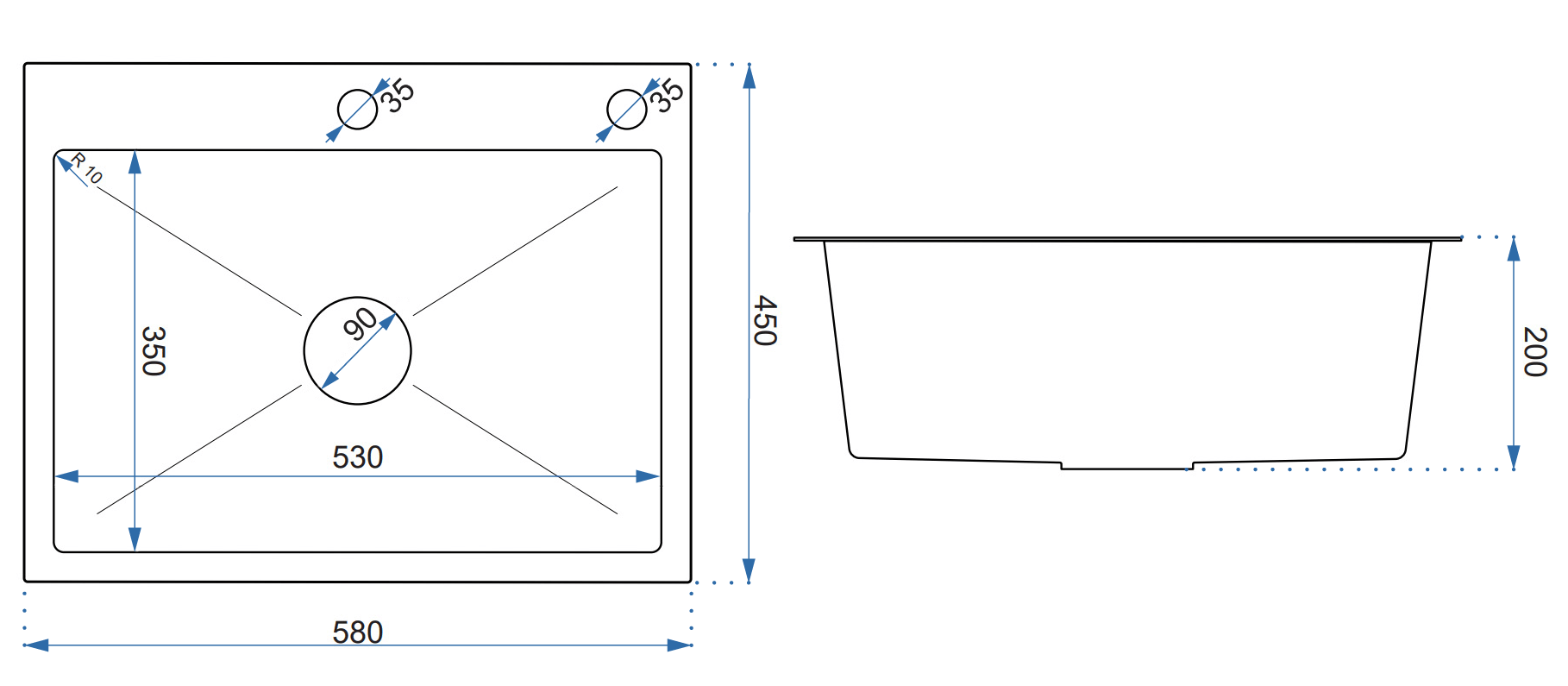 Chiuvetă Inox Quadron Luke 110 Workstation, 580x450 mm, argintiu - Cu baterie