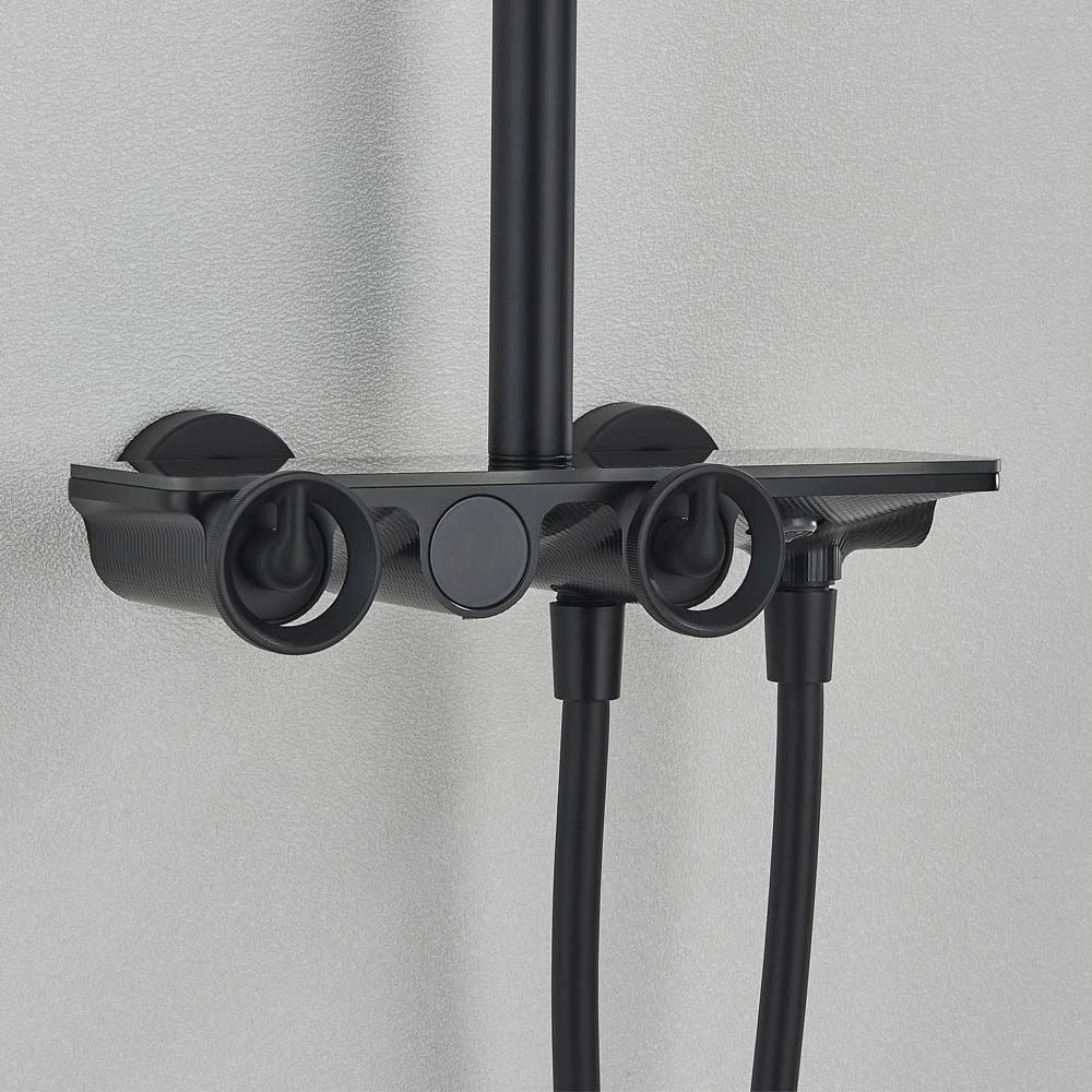 Coloană de duș cu afișaj digital de temperatură, negru mat, cu efect de ploaie, cod 1173