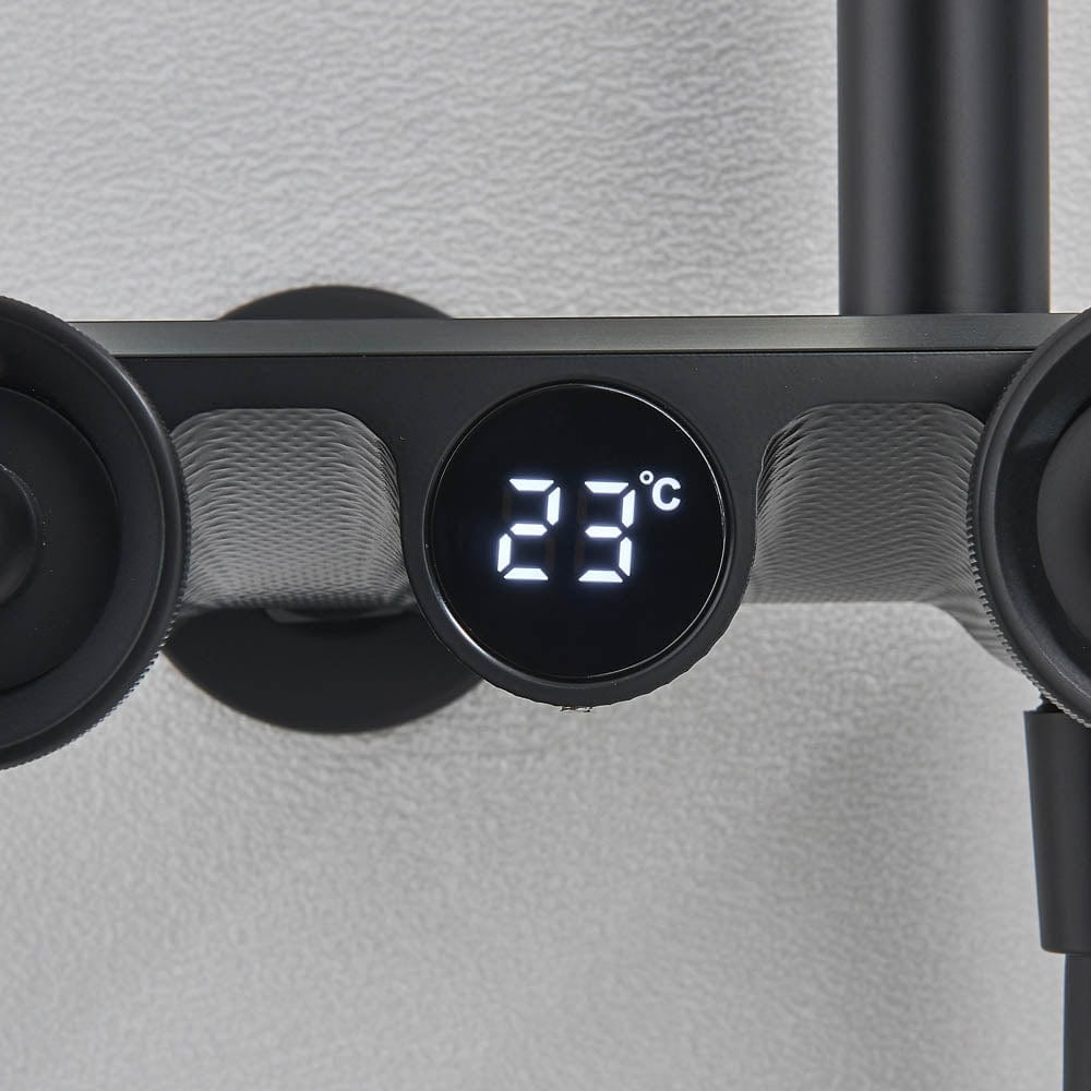 Coloană de duș cu afișaj digital de temperatură, negru mat, cu efect de ploaie, cod 1173