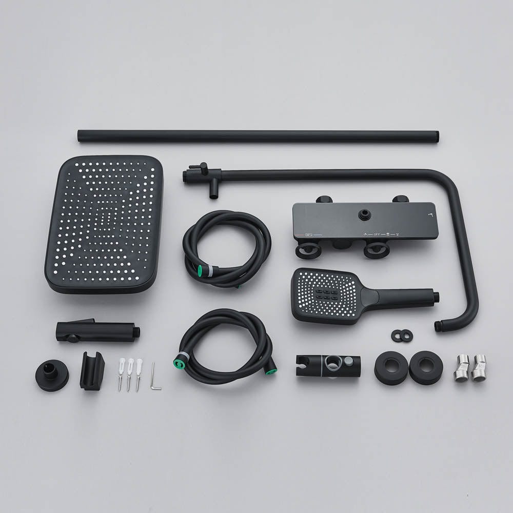 Coloană de duș cu afișaj digital de temperatură, negru mat, cu efect de ploaie, cod 1173