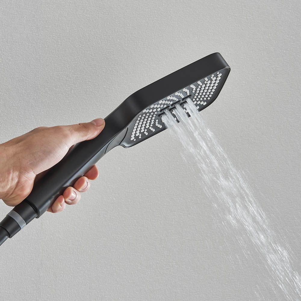 Coloană de duș cu afișaj digital de temperatură, negru mat, cu efect de ploaie, cod 1173