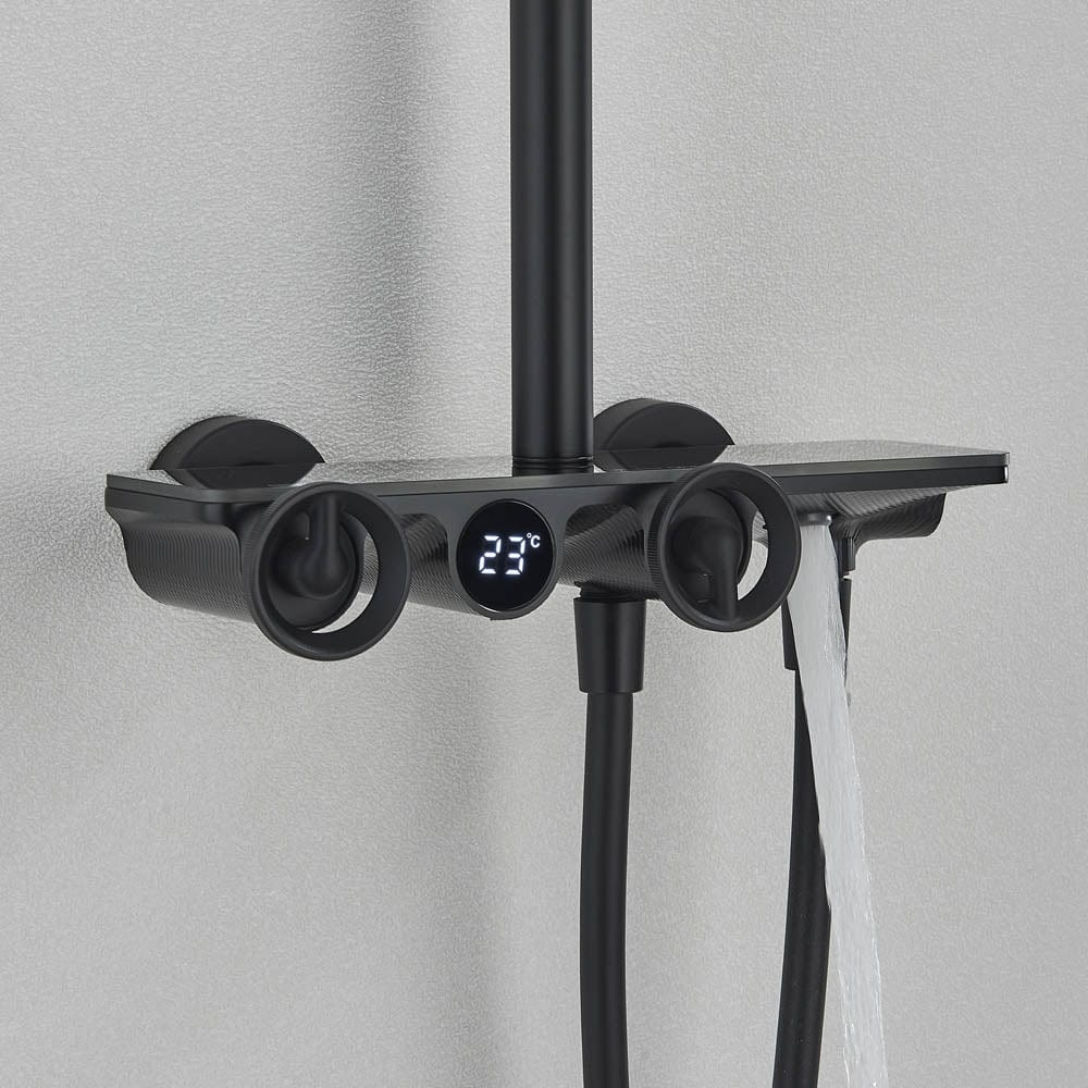 Coloană de duș cu afișaj digital de temperatură, negru mat, cu efect de ploaie, cod 1173
