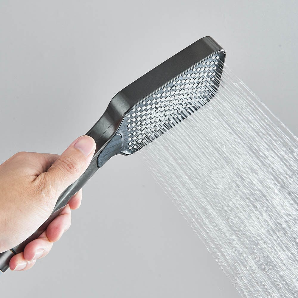 Coloană de duș cu afișaj digital și multiple funcții de curgere, gri, cu efect de ploaie, cod 1179