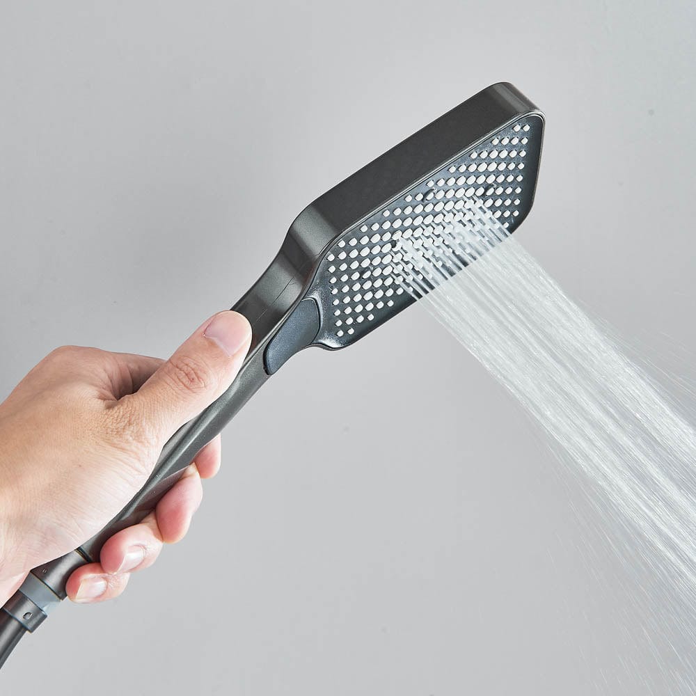 Coloană de duș cu afișaj digital și multiple funcții de curgere, gri, cu efect de ploaie, cod 1179