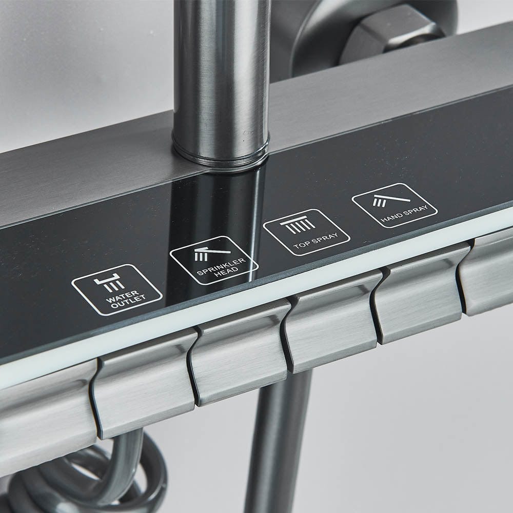 Coloană de duș cu afișaj digital și multiple funcții de curgere, gri, cu efect de ploaie, cod 1179