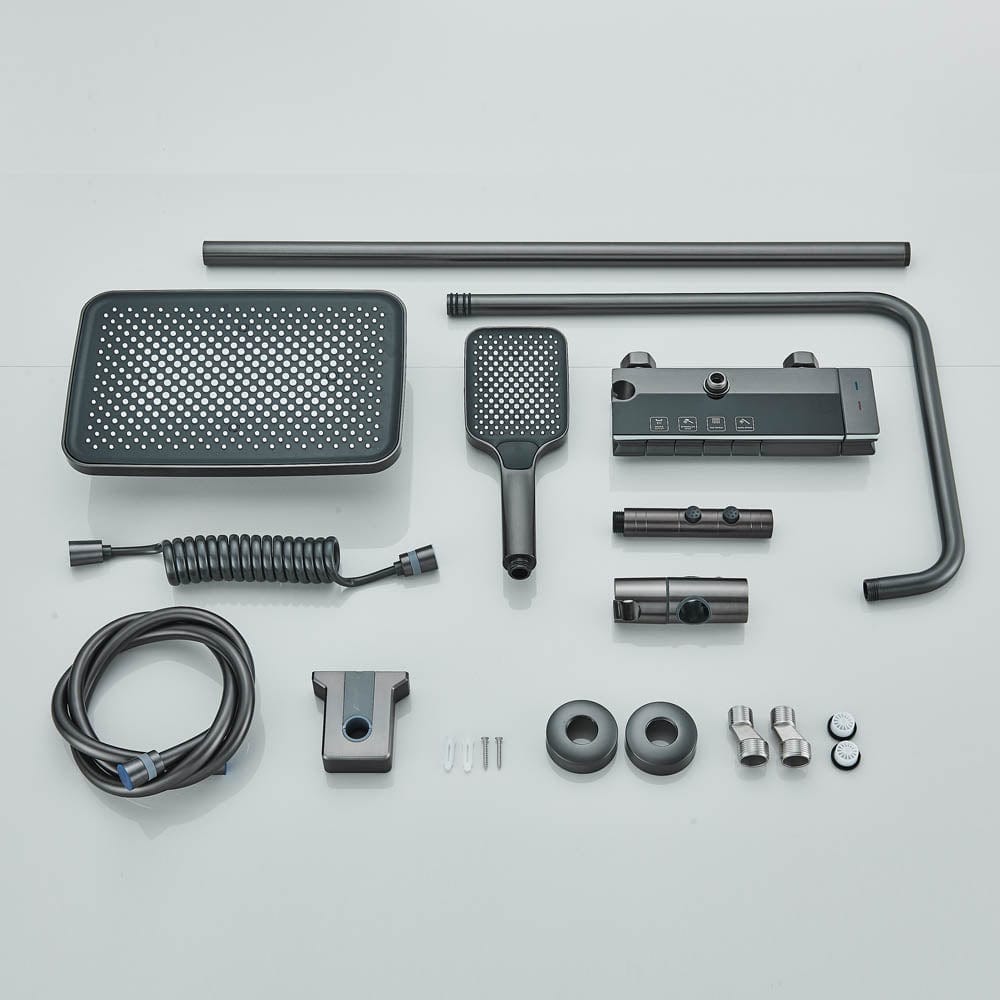 Coloană de duș cu afișaj digital și multiple funcții de curgere, gri, cu efect de ploaie, cod 1179