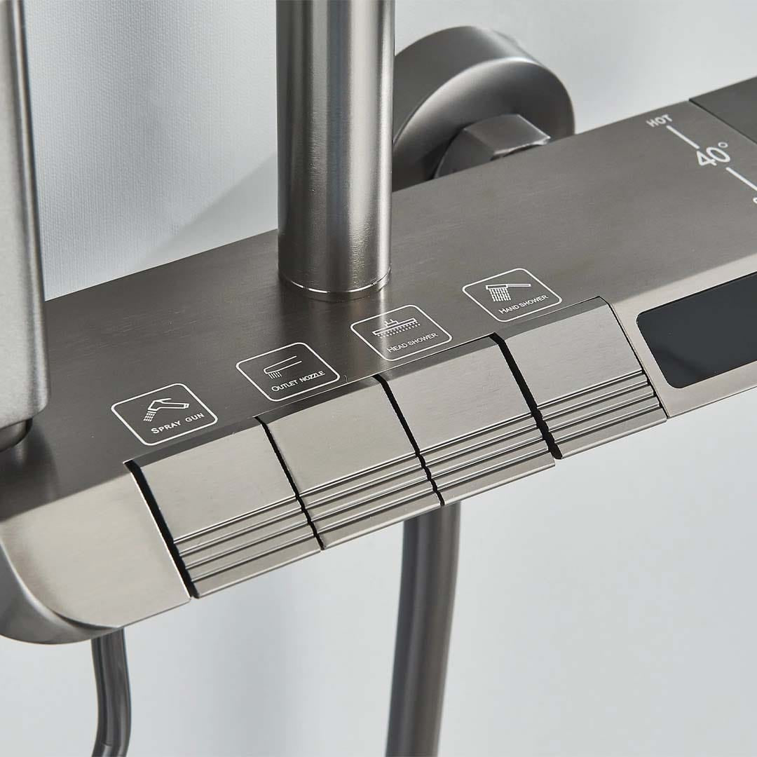 Coloană de duș cu afișaj digital și multiple funcții de curgere, gri, cu efect de ploaie, cod 1622