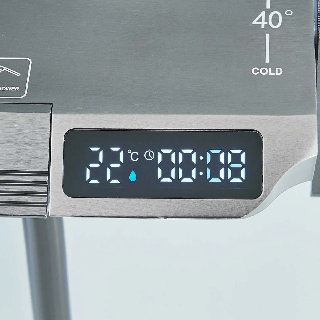 Coloană de duș cu afișaj digital și multiple funcții de curgere, gri, cu efect de ploaie, cod 1622