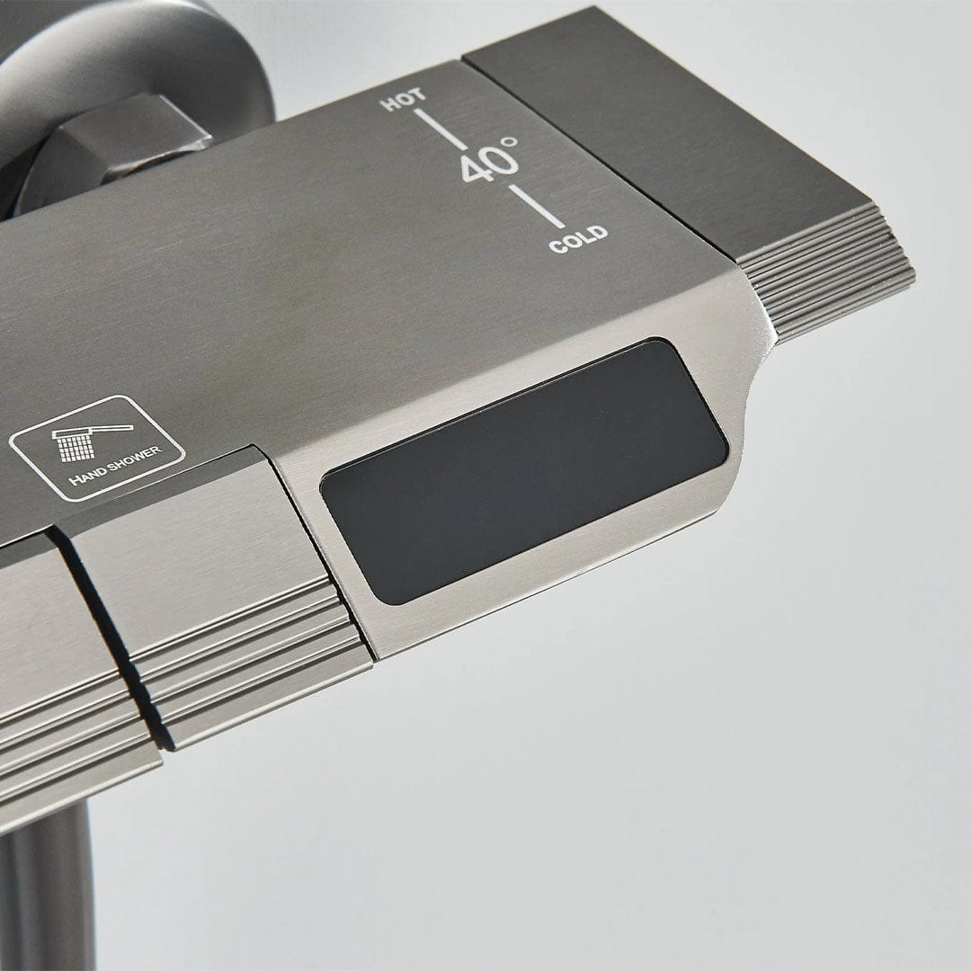 Coloană de duș cu afișaj digital și multiple funcții de curgere, gri, cu efect de ploaie, cod 1622