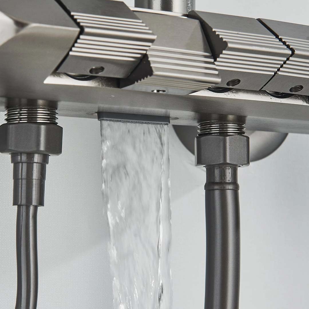 Coloană de duș cu afișaj digital și multiple funcții de curgere, gri, cu efect de ploaie, cod 1622