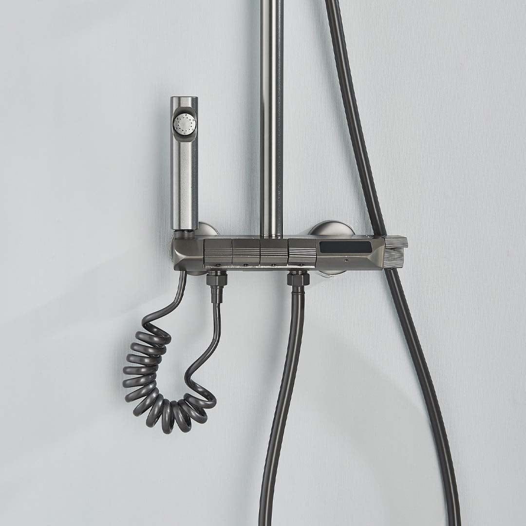 Coloană de duș cu afișaj digital și multiple funcții de curgere, gri, cu efect de ploaie, cod 1622