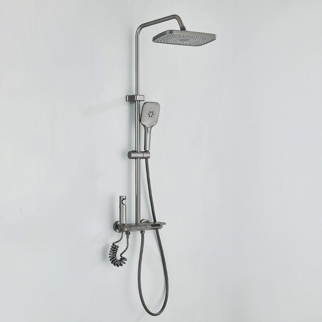 Coloană de duș cu afișaj digital și multiple funcții de curgere, gri, cu efect de ploaie, cod 1622