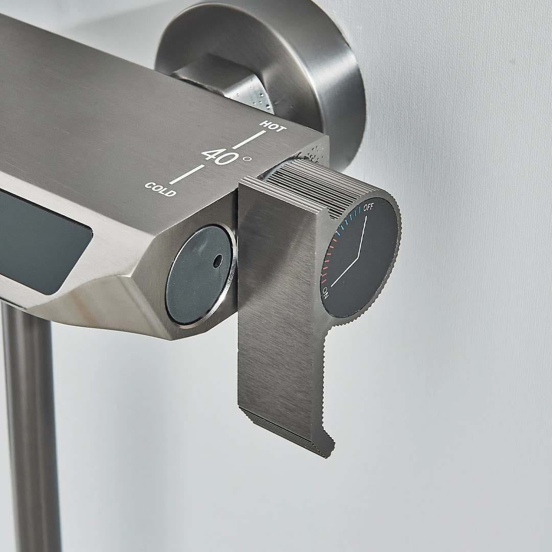 Coloană de duș cu afișaj digital și multiple funcții de curgere, gri, cu efect de ploaie, cod 1622