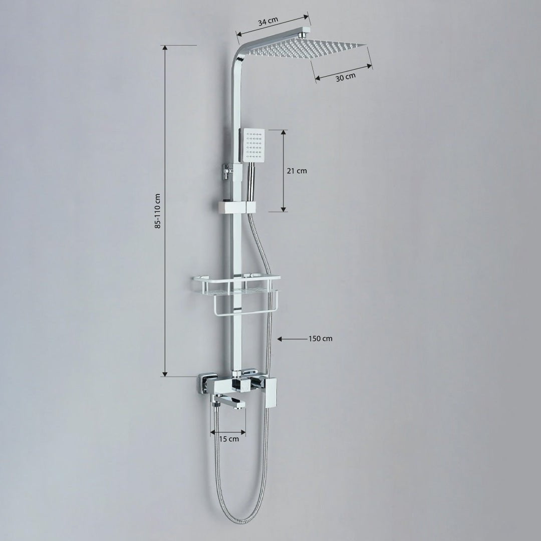 Coloana de dus, cu para patrata de 30 cm si efect de ploaie, argintiu, cod 1614
