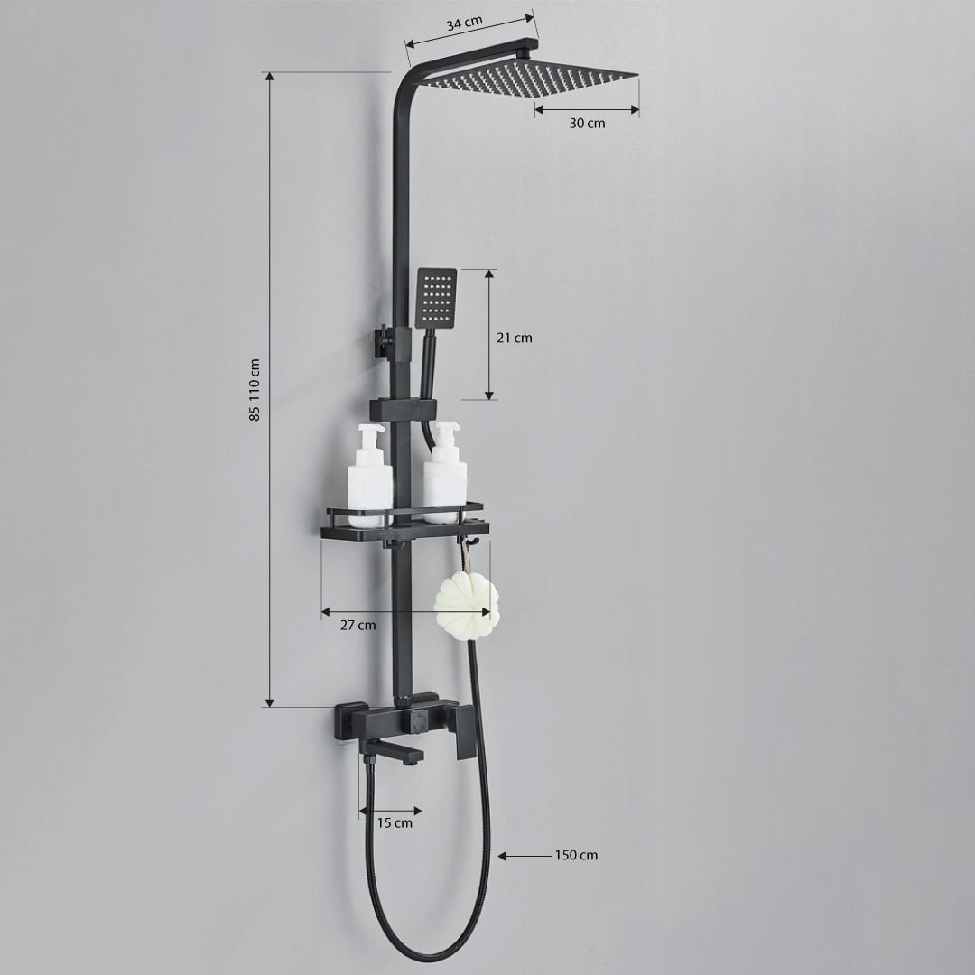 Coloana de dus, cu para patrata si efect de ploaie, negru, cod 1615