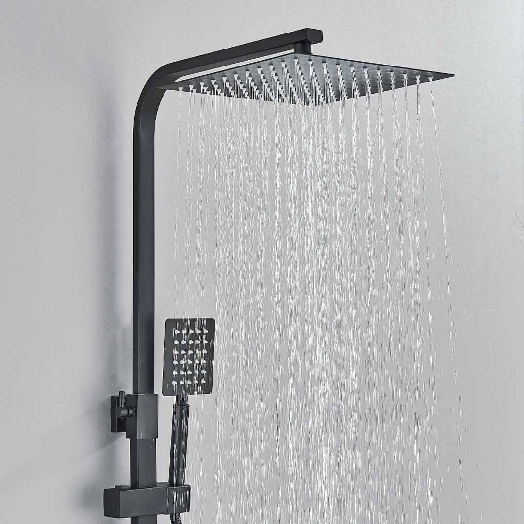 Coloana de dus, cu para patrata si efect de ploaie, negru, cod 1615