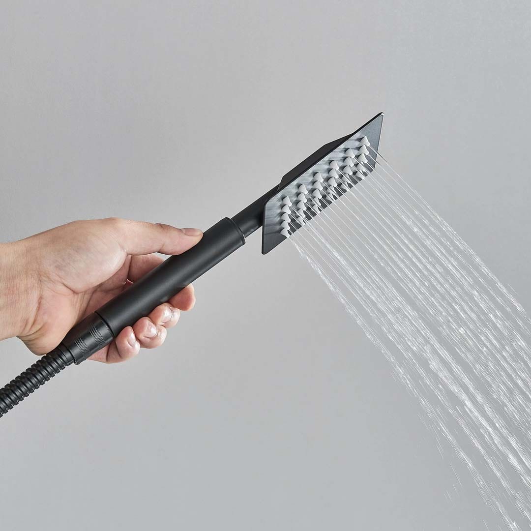 Coloana de dus, cu para patrata si efect de ploaie, negru, cod 1615